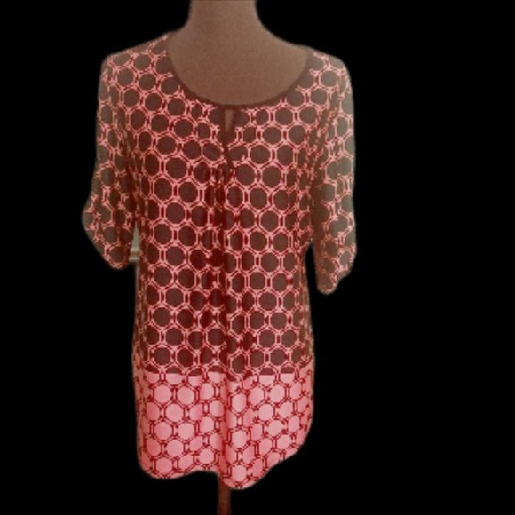 PerSeption Concept Orange and Black Pull-on Blouse, Size Large Blouse, Pullover - Picture 3 of 10